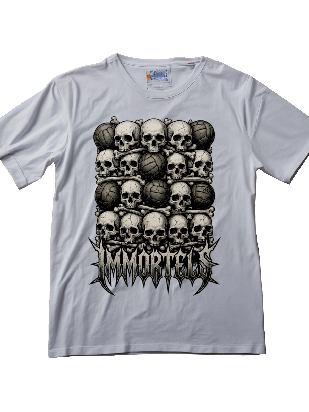 Premium men's streetwear football tee - Parisian Catacombs grunge skull design by Folklore FC - Front View