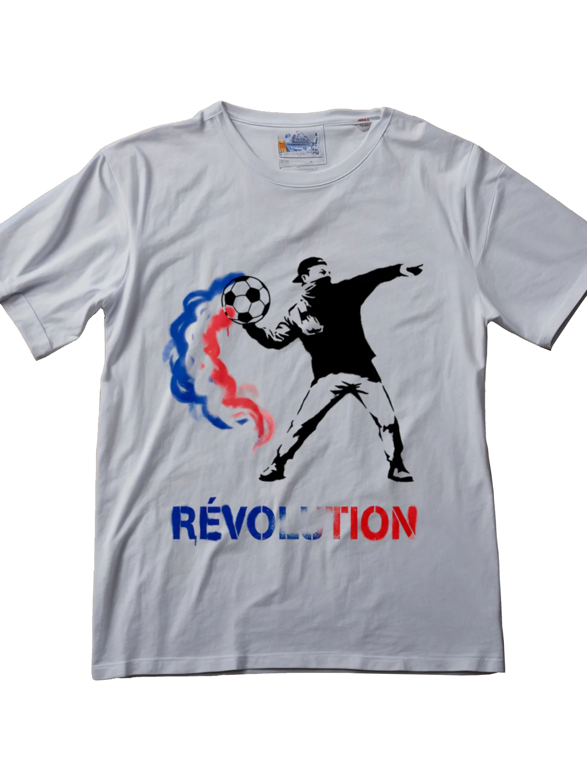 Premium men's streetwear football tee - Tricolor French Ultra street art graffiti by Folklore FC - Front View