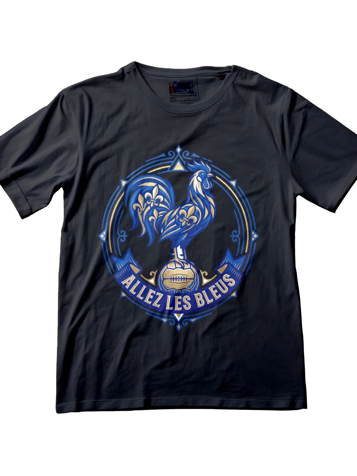 Premium men's streetwear football tee - Royal French Rooster baroque design by Folklore FC - Front View