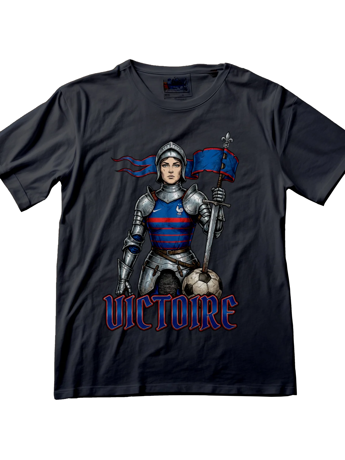 Premium women's streetwear football tee - Joan of Arc medieval armor design by Folklore FC - Front View