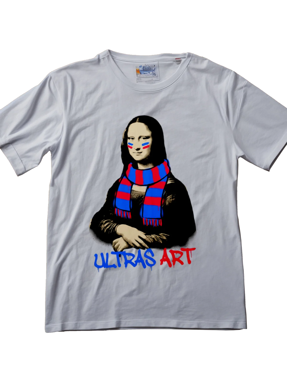 Premium women's streetwear football tee - Urban Mona Lisa Ultra street art by Folklore FC - Front View