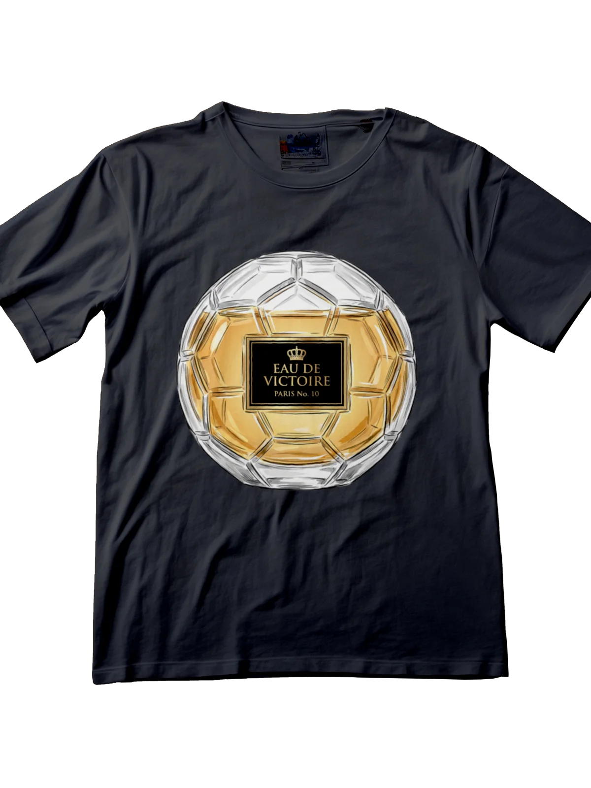 Premium women's streetwear football tee - Luxury Parisian perfume bottle design by Folklore FC - Front View
