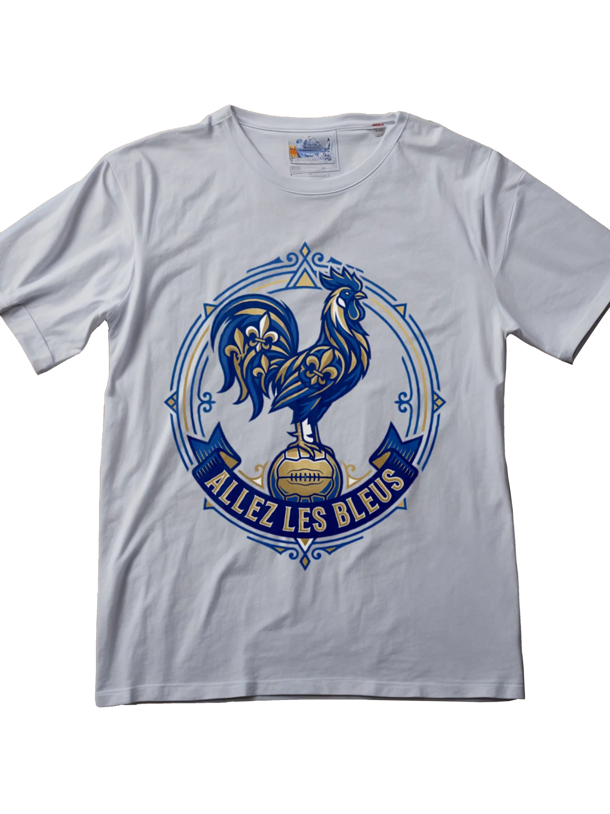 Premium women's streetwear football tee - French national rooster baroque design by Folklore FC - Front View