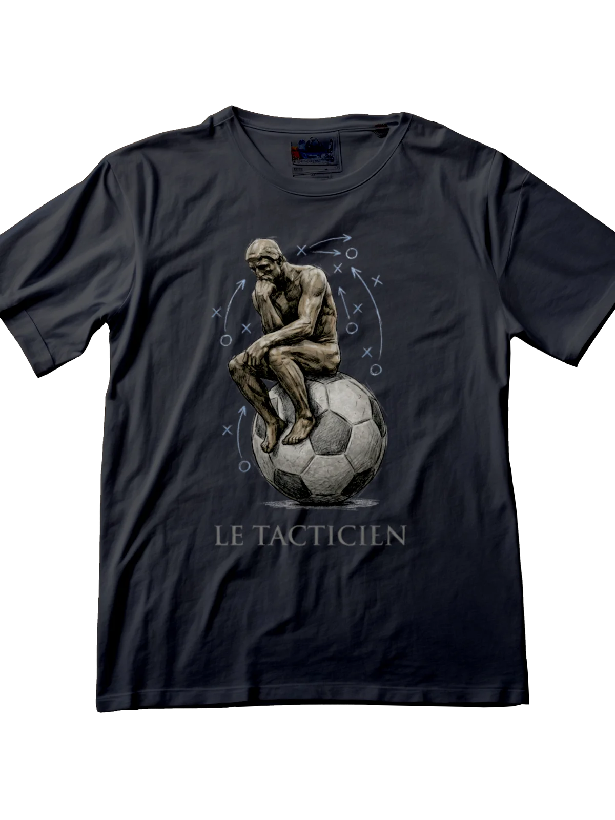 Premium women's streetwear football tee - Rodin The Thinker tactics design by Folklore FC - Front View